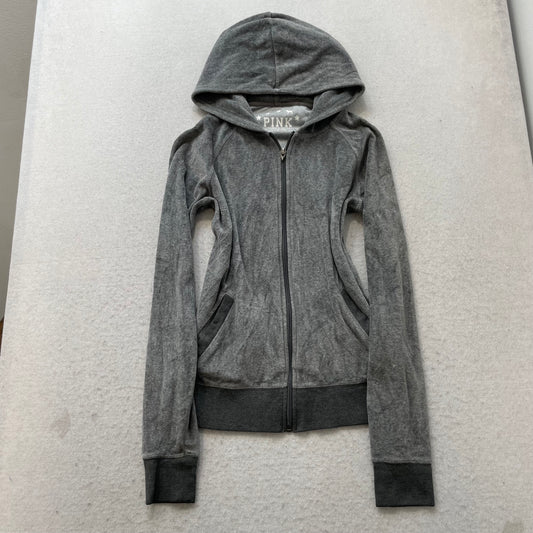 Victoria's Secret PINK 86 Tour Women Gray Velour Zip-Up Hoodie Loungewear Size M
