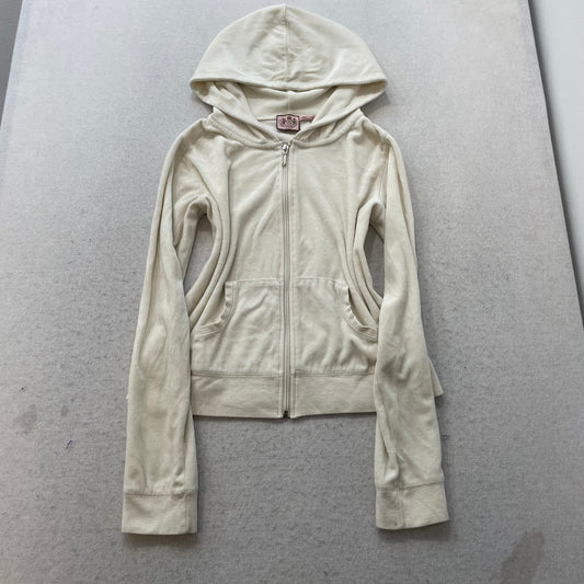 Vintage Juicy Couture Women's Cream Velour Tracksuit Sets Hoodie & Pant Size L