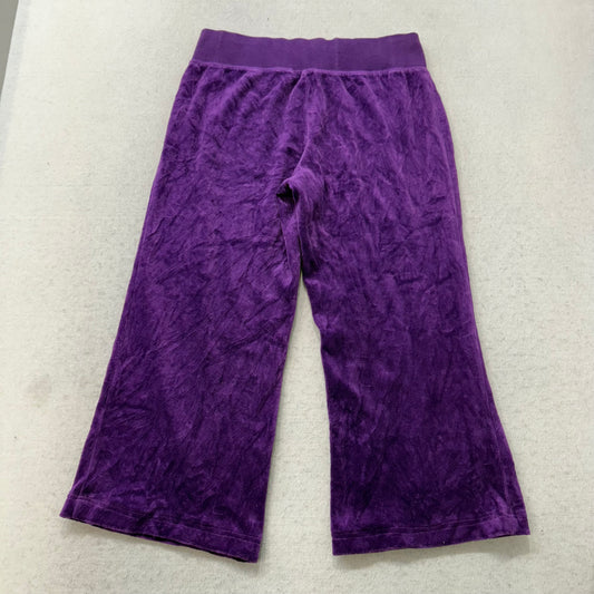 Bebe Women's Purple Velour Flare Wide Leg Track Pant Loungewear Logo Y2K Size XS