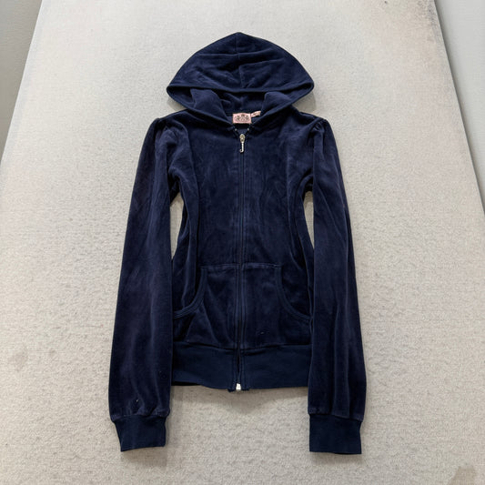 Vintage Juicy Couture Scottie Dogs Women's Navy Velour Zip-Up Hoodie Logo Size S