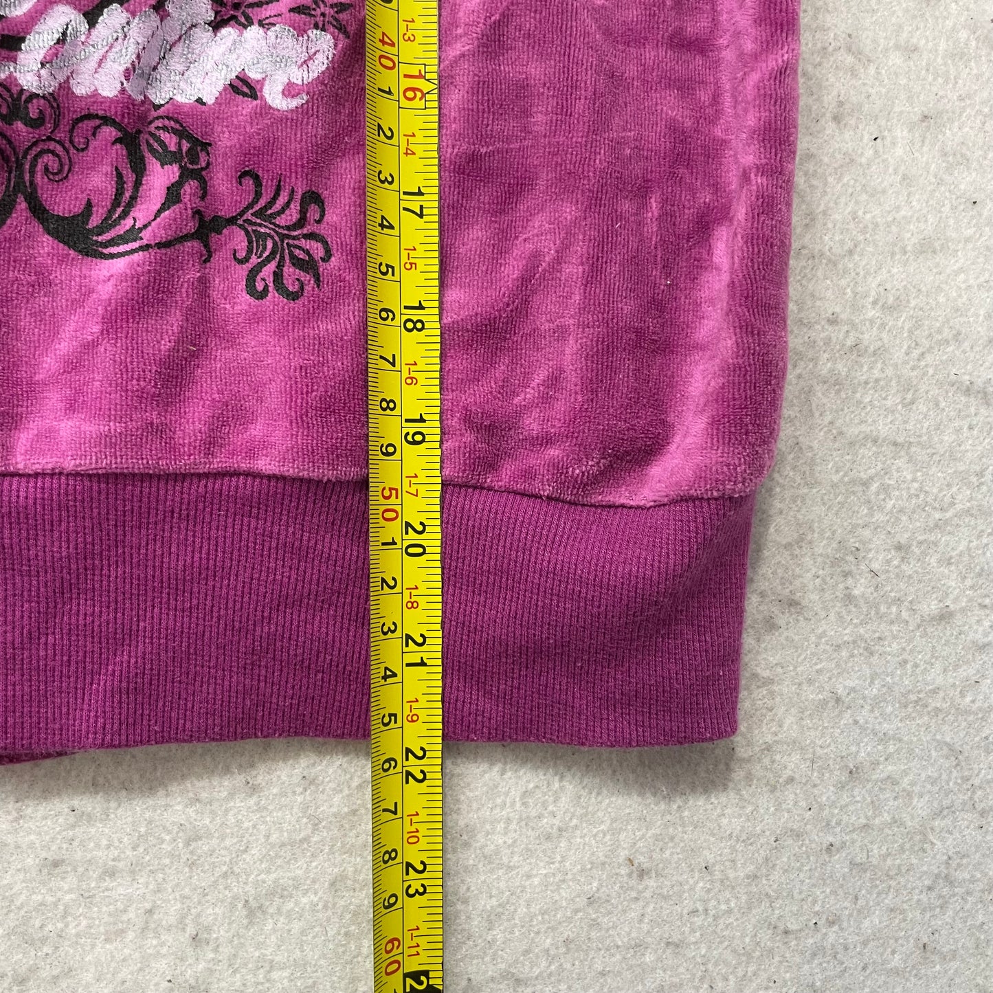 Vintage Juicy Couture Women's Magenta Velour Zip-Up Hoodie Graphic Logo Size S