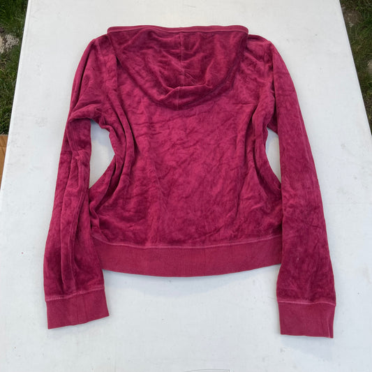 Juicy Couture Women's Hot Pink Velour Zip-Up Hoodie Drawstring Loungewear Size M