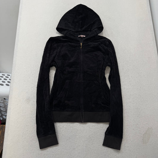 Juicy Couture Los Angeles Women's Black Velour Zip-Up Hoodie Crest logo Size L