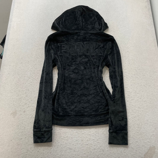 Victoria's Secret PINK Women's Black Velour Zip-Up Hoodie Loungewear Y2k Size S