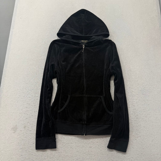 Juicy Couture What Goes Around Women's Black Velour Hoodie Glitter Print Size L