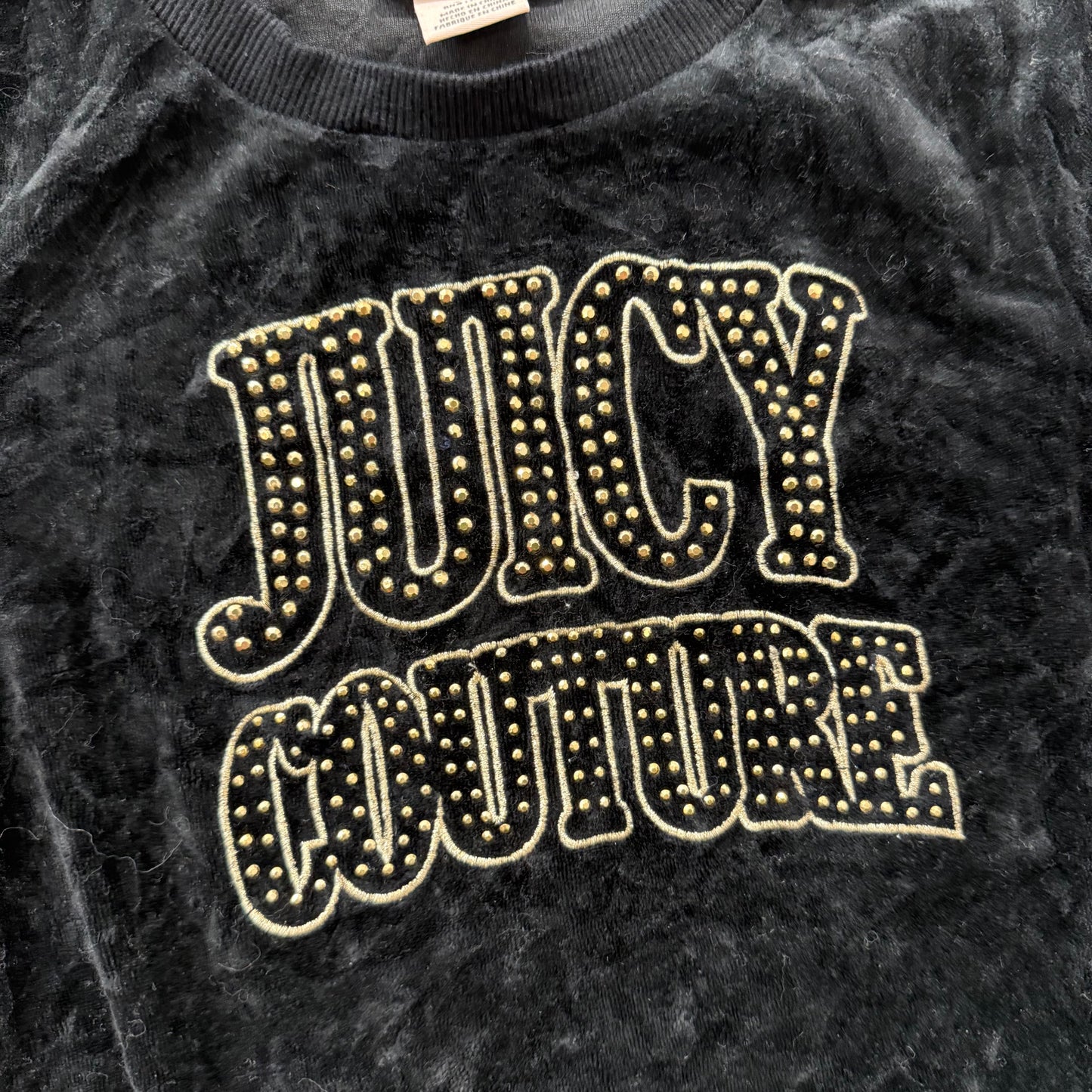 Juicy Couture Women's Black Velour Sweatshirt Crew Neck Studded logo Size 8/10