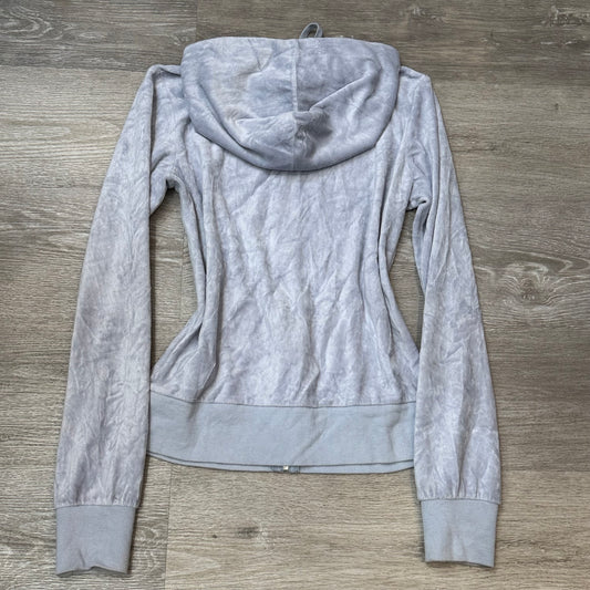 Vintage Juicy Couture Womens Ice Blue Velour Zip-Up Hoodie Drawstring Y2k Size S