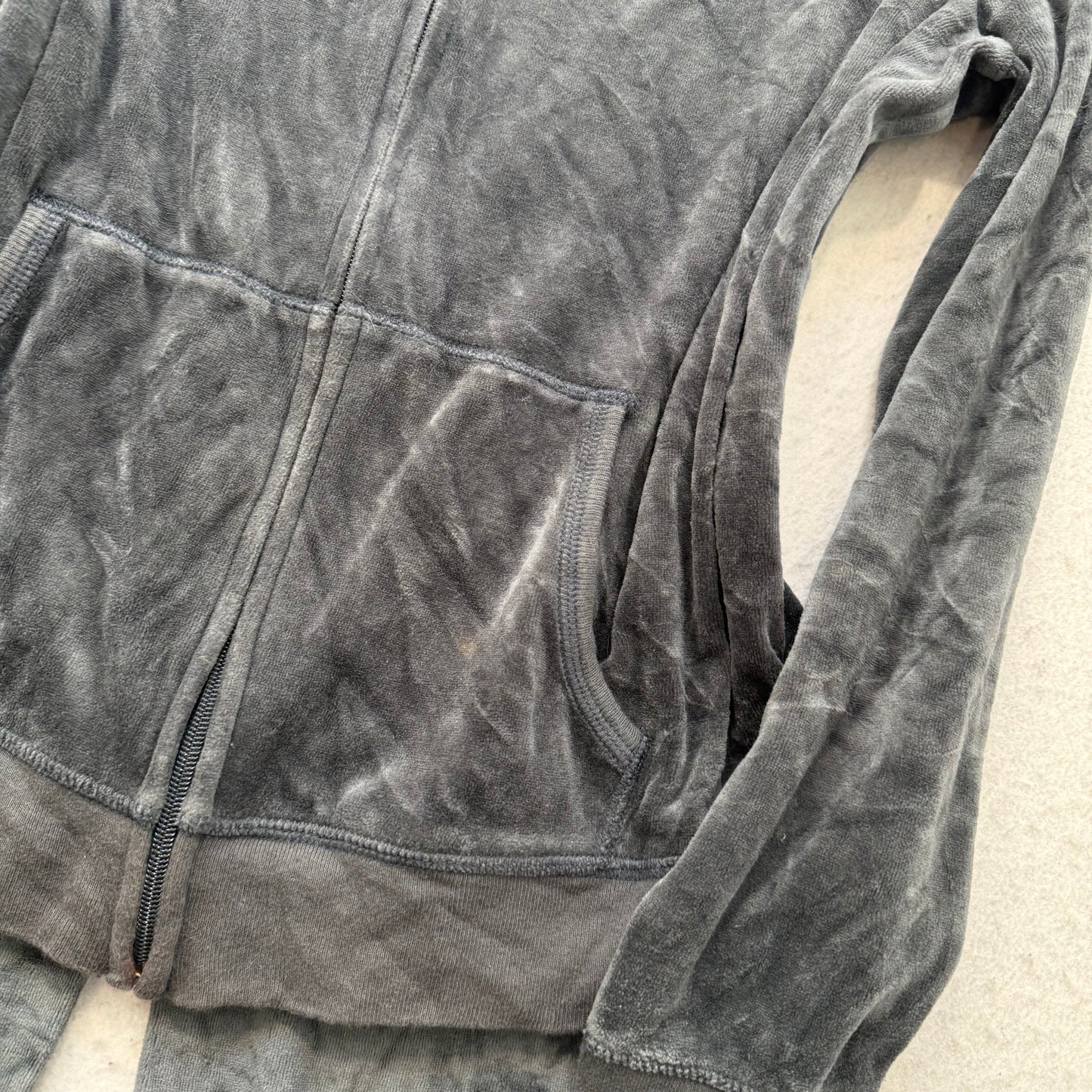 Vtg Juicy Couture Women's Dark Gray Velour Tracksuit Set Hoodie & Pants Size L/S
