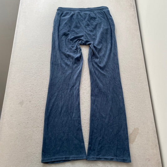 Vintage Juicy Couture Women Blue Velour Flared Leg Track Pant Drawstring Size L