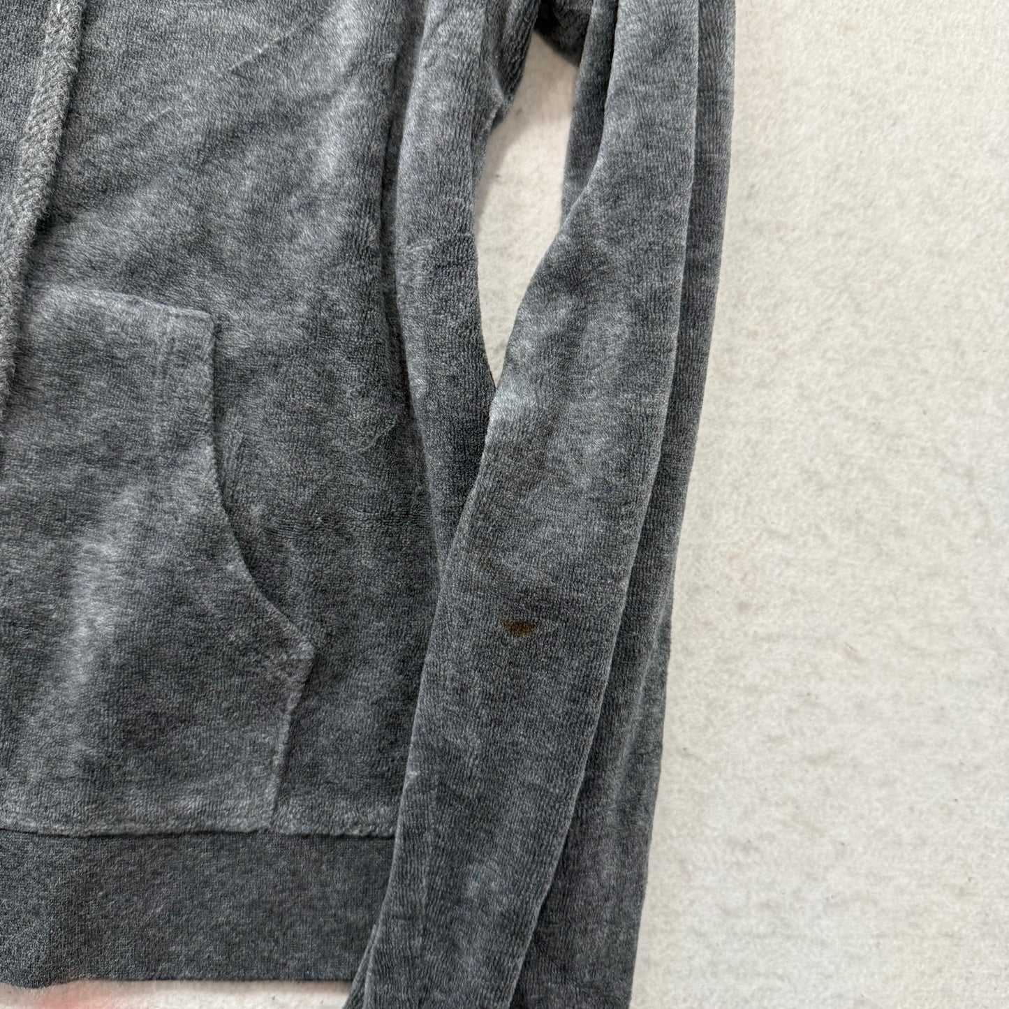 Juicy Couture Women Charcoal Grey Velour Tracksuit Set Hoodie & Pant Y2k Size XL
