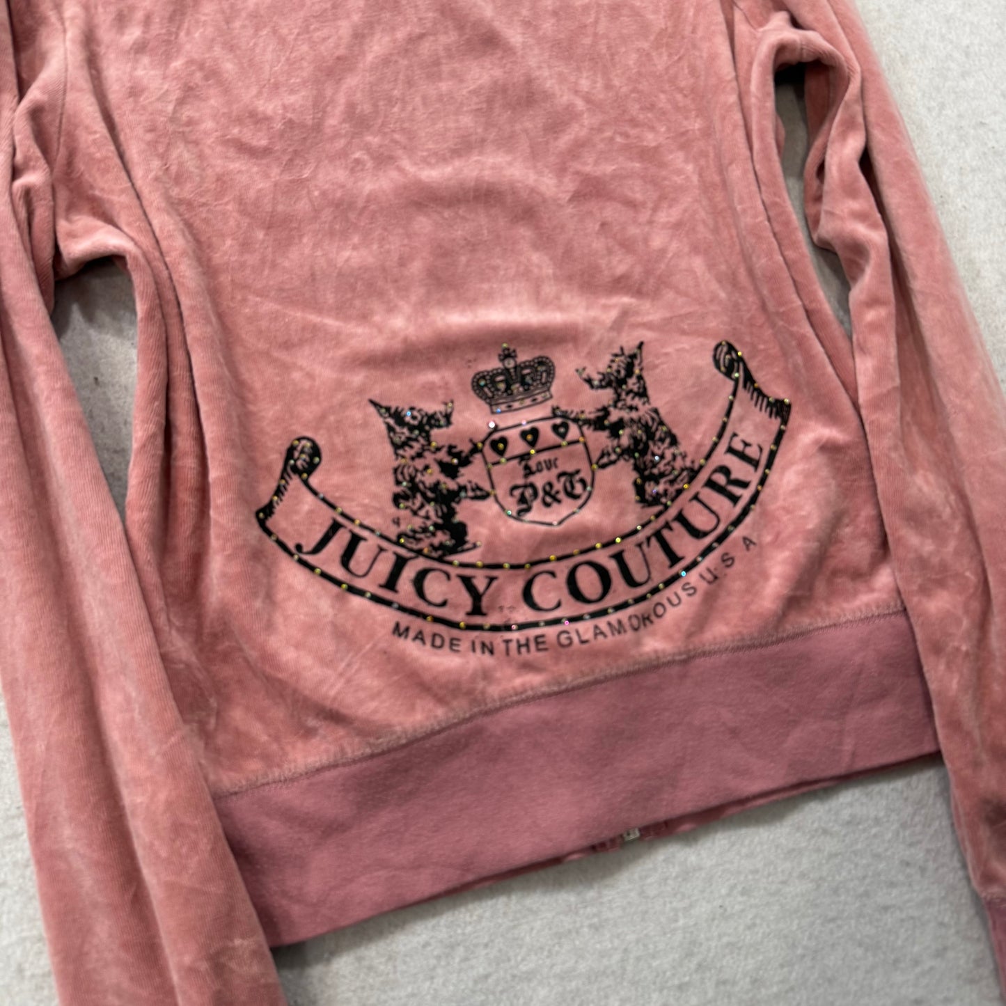 Vintage Juicy Couture Scottie Dogs Women's Pink Velour Zip-Up Hoodie Y2k Size S