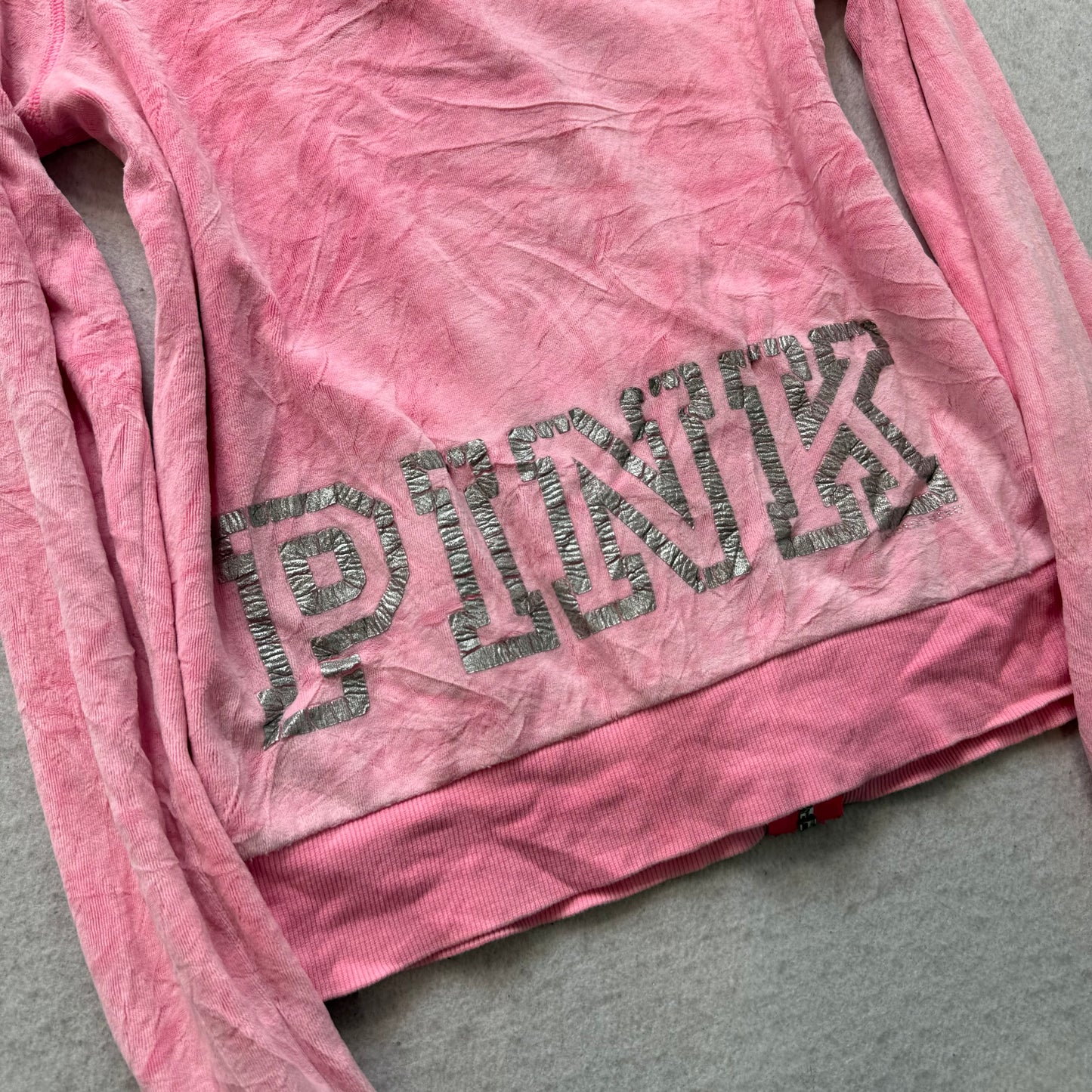 Victoria's Secret PINK Women's Pink Velour Zip-Up Hoodie Back Graphic Size S