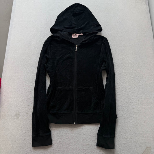 Juicy Couture Women's Black Velour Tracksuit Set Hoodie & Flared Pant Size M/L