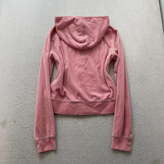 Vintage Juicy Couture Women's Pink Velour Full Zip Hoodie Pockets Casual Size S