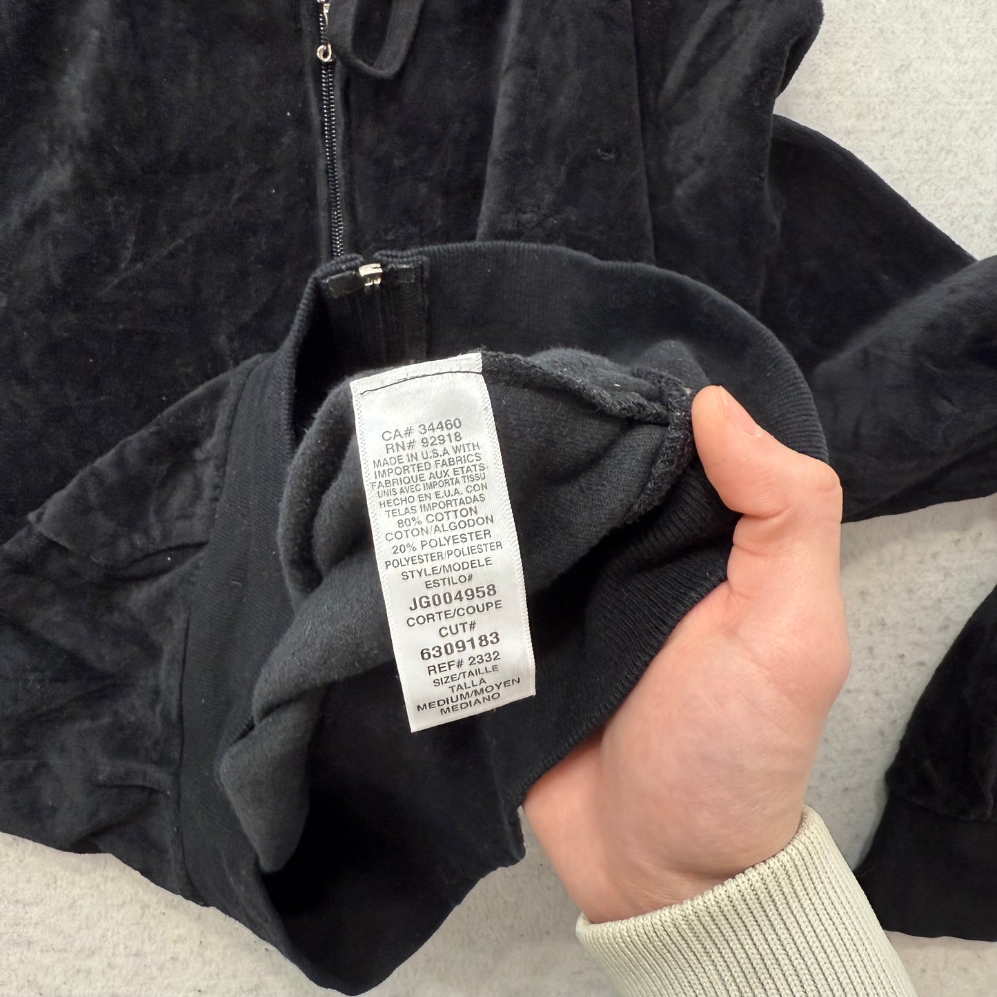 Juicy Couture Womens Solid Black Velour Full Zip Hoodie Loungewear Preppy Size M