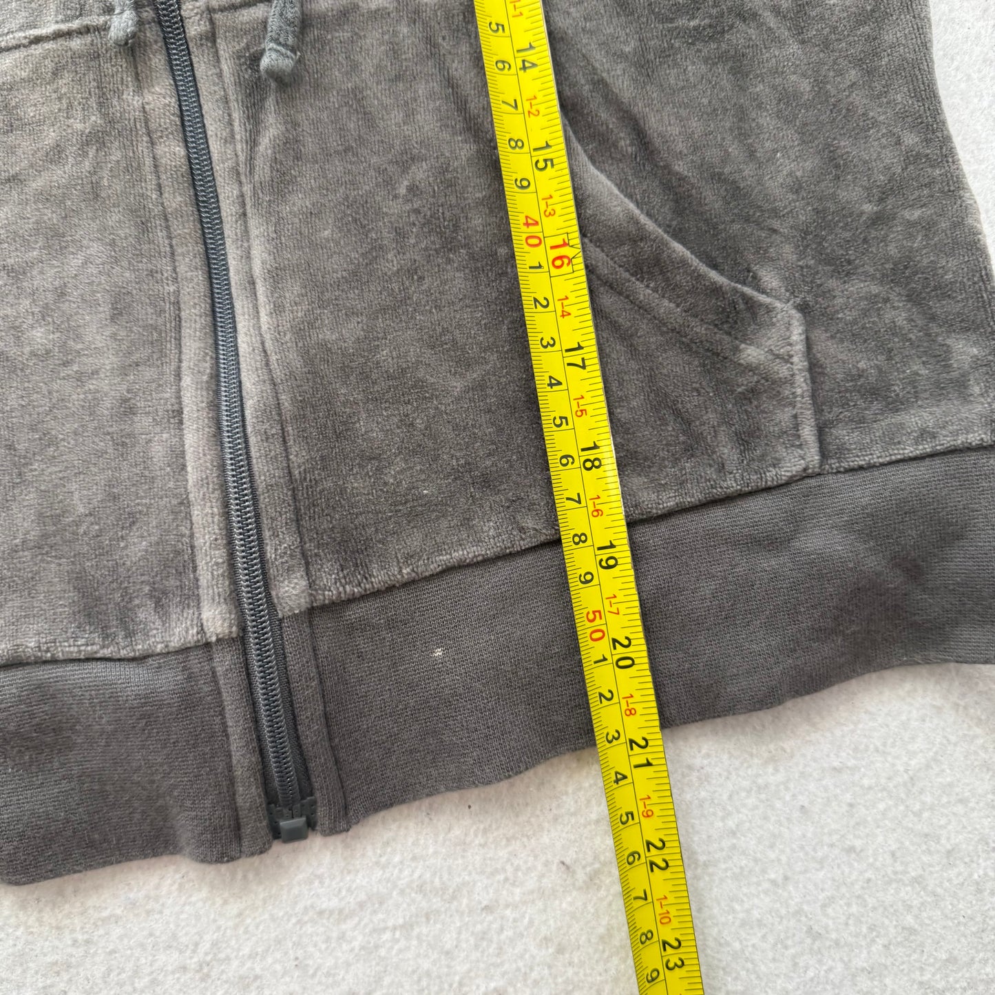 Juicy Couture Women's Charcoal Grey Velour Zip-Up Hoodie Drawstring Y2K Size XS