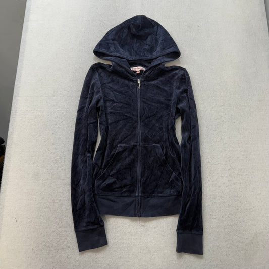 Juicy Couture Navy Velour Tracksuit Set Zip Up Hoodie & Pant Graphic Y2K Size 12