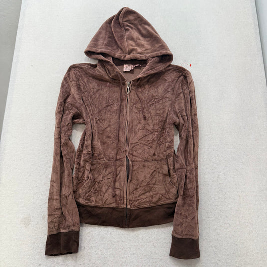 Juicy Couture Women's Brown Velour Zip Up Hoodie Loungewear Graphic Logo Size XL