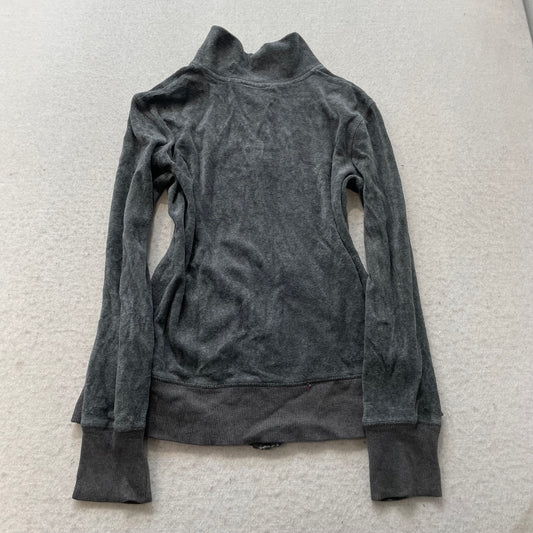 Vintage Juicy Couture Womens Charcoal Gray Velour Track Jacket Loungewear Size S