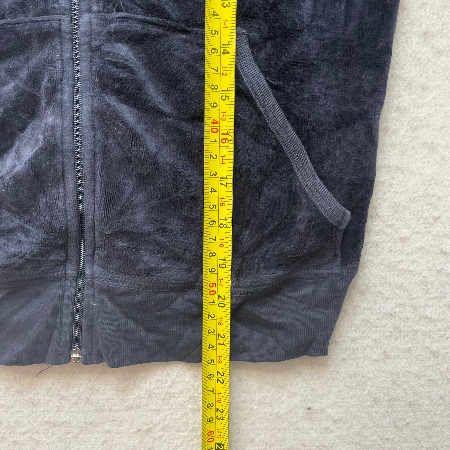 Vintage Juicy Couture Womens Navy Velour Zip-Up Hoodie Streetwear Pockets Size S