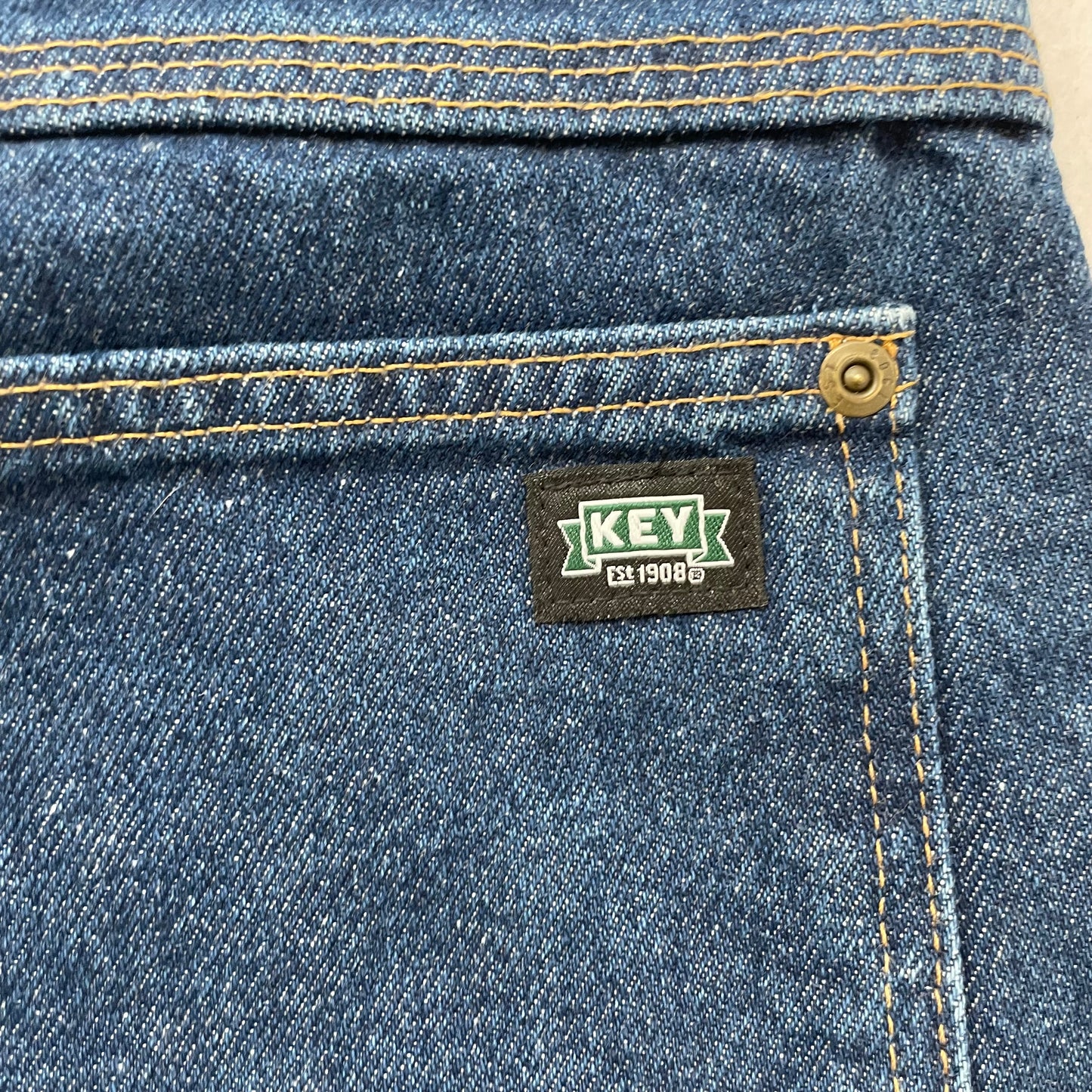 Key Men Blue Double Front Denim Logger Dungaree Jeans Workwear Casual Size 38x32