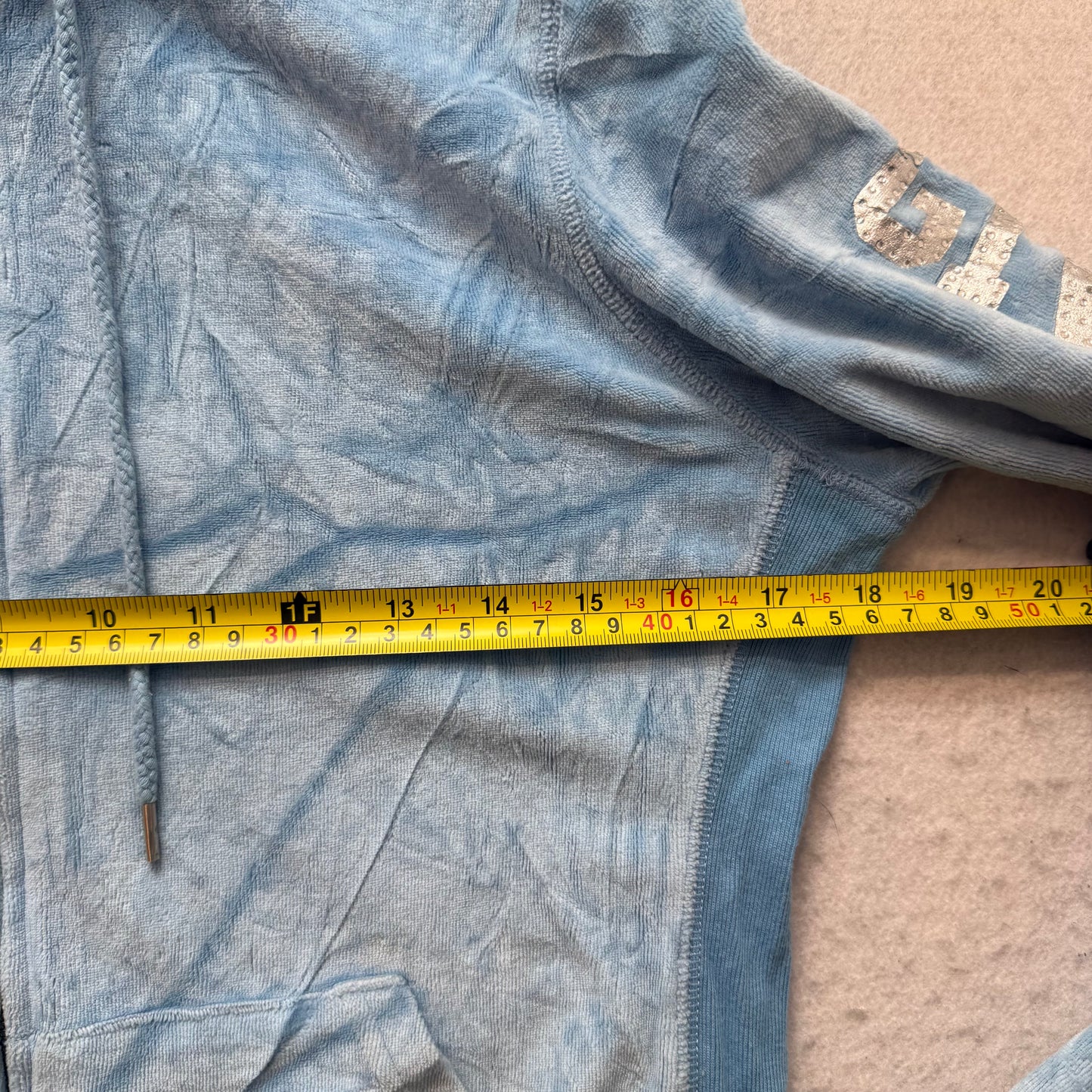 Victoria's Secret PINK Women's Blue Velour Zip-Up Hoodie Rhinestone Logo Size M
