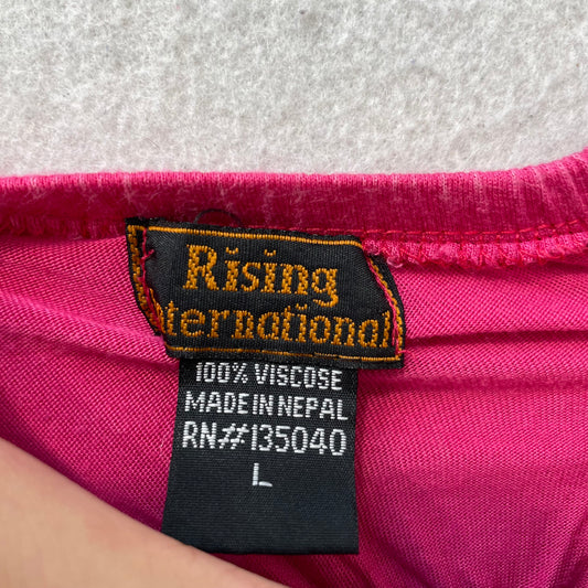 Rising International Womens Pink Viscose Smocked Cami Midi Dress Boho Fit Size L