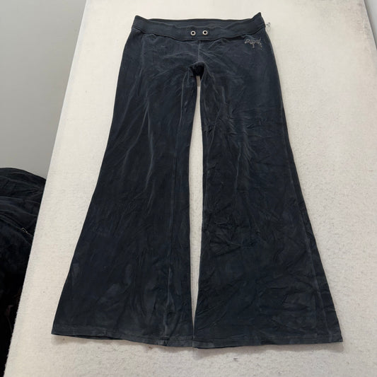 Victoria's Secret PINK Women Charcoal Velour Flare Track Pant Sequin Logo Size M