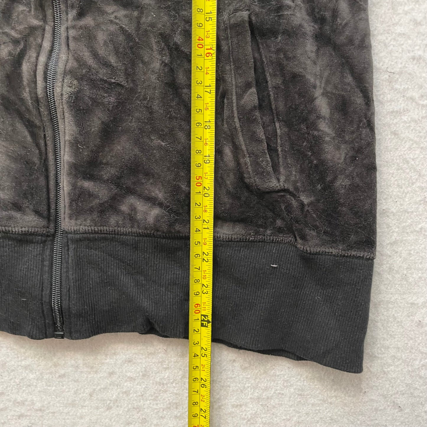 Juicy Couture Women's Charcoal Velour Zip-Up Track Jacket Mock Neck Classic - XL