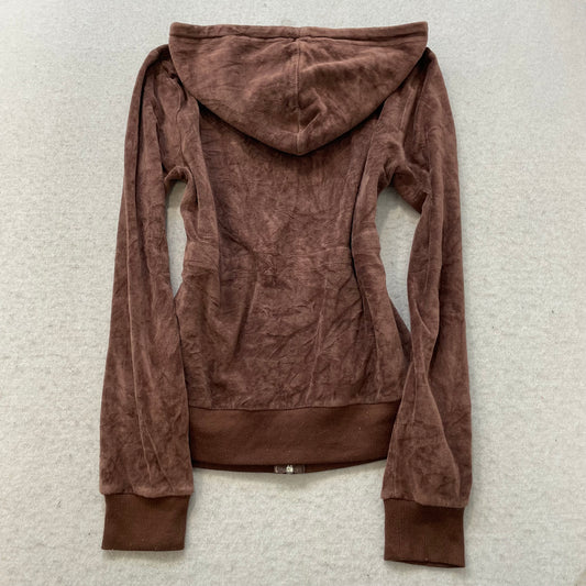 Vintage Juicy Couture Women's Brown Velour Zip-Up Hoodie Loungewear Y2k Size S
