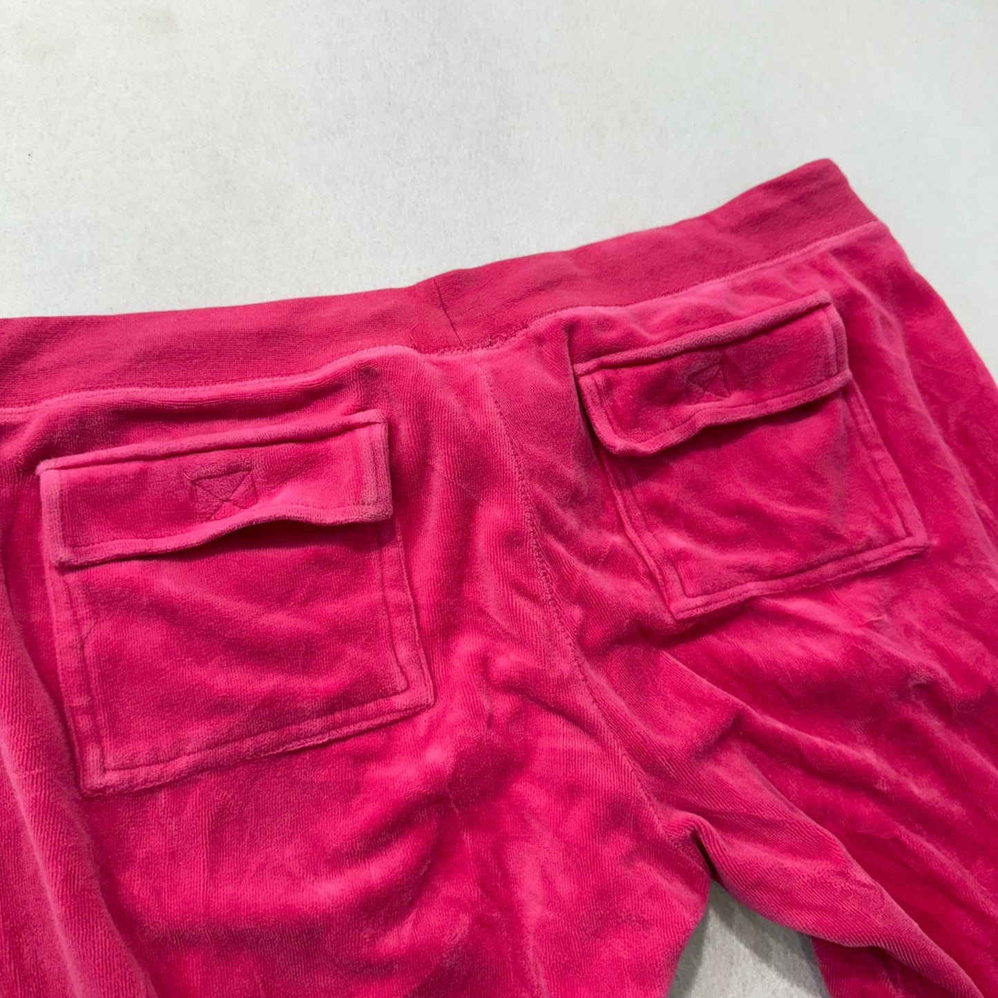 Vintage Juicy Couture Women Hot Pink Velour Flared Track Pant Flap Pocket Size L