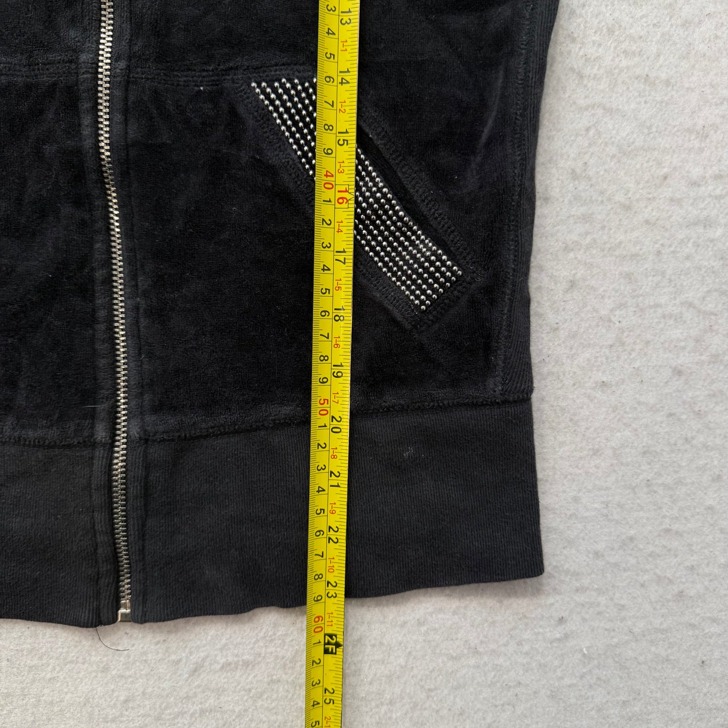 Juicy Couture Women's Black Velour Track Jacket Rhinestone Crown Graphic Size M
