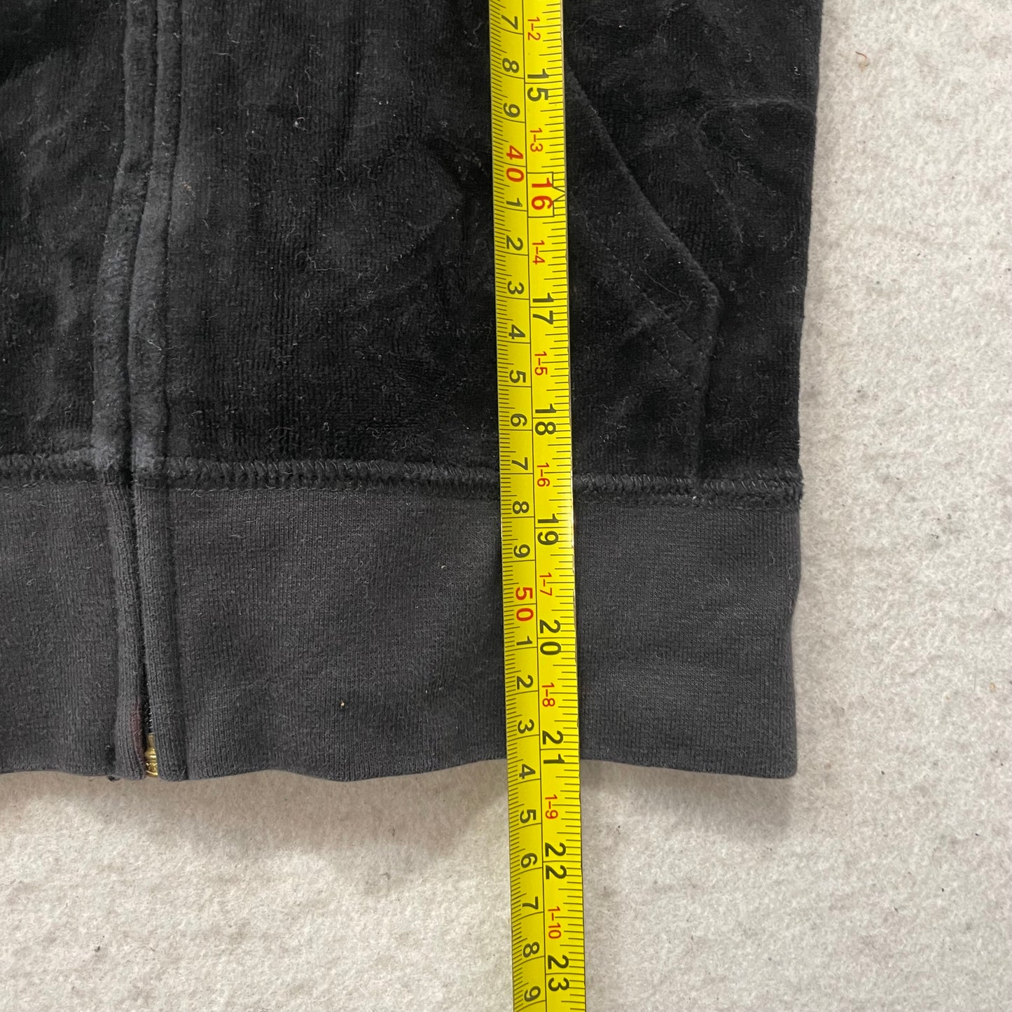 Juicy Couture Womens Black Velour Zip-Up Hoodie Pockets Embroidered Logo Size XS