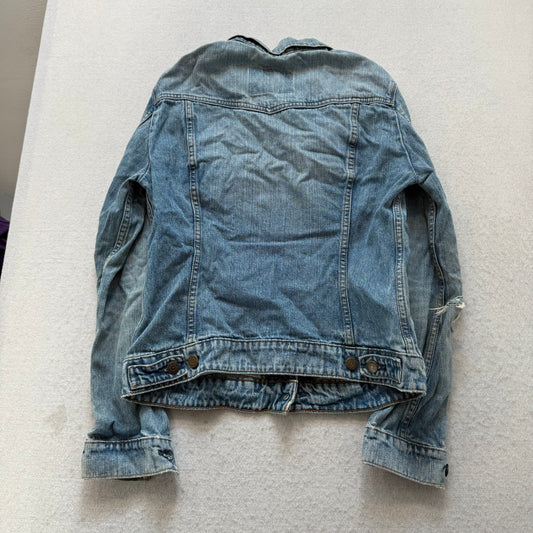 Levi's Women's Light Blue Denim Trucker Jacket Distressed Ripped Sleeves Size M