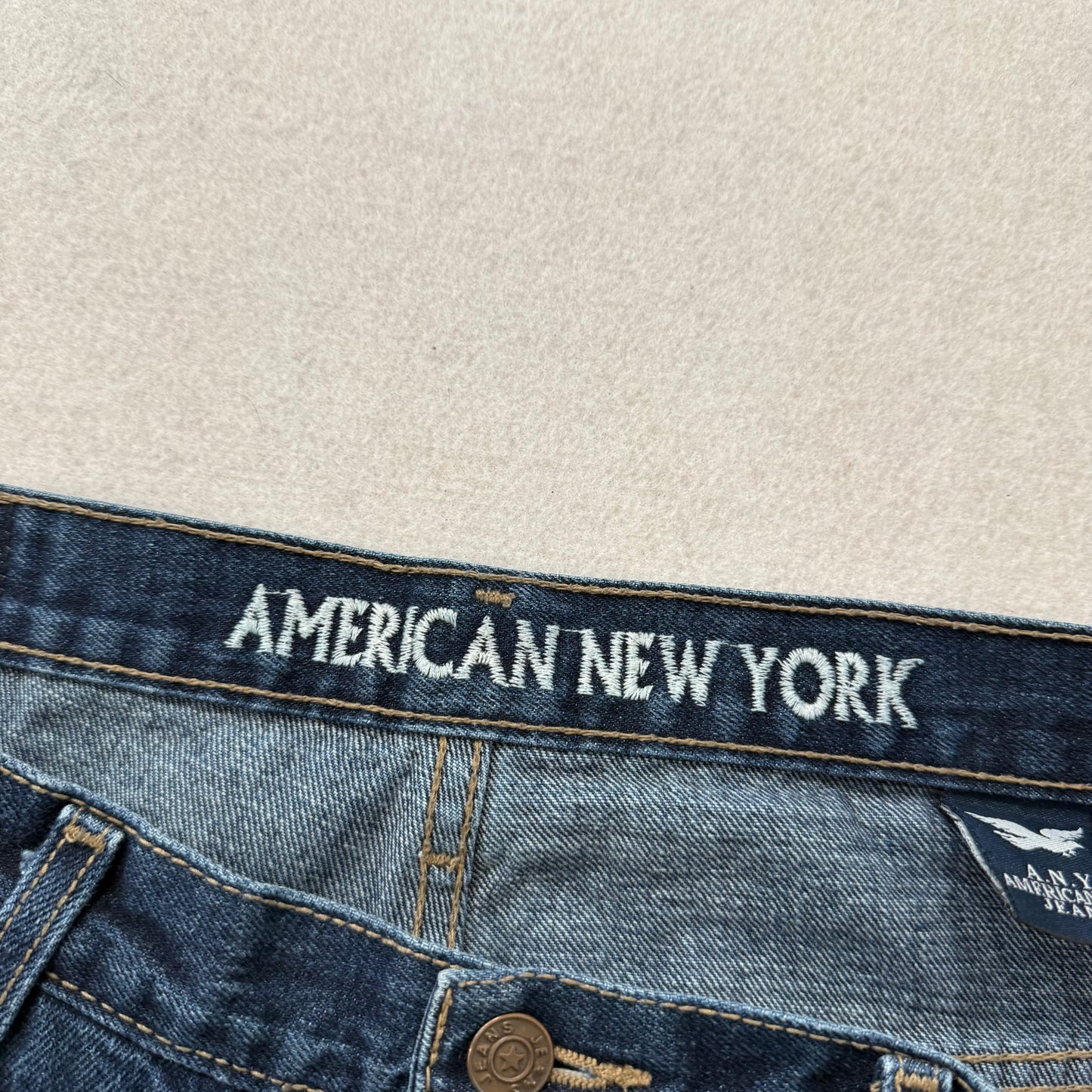 American New York Mens Dark Indigo Denim Straight Leg Jeans 5-Pocket Waist 34