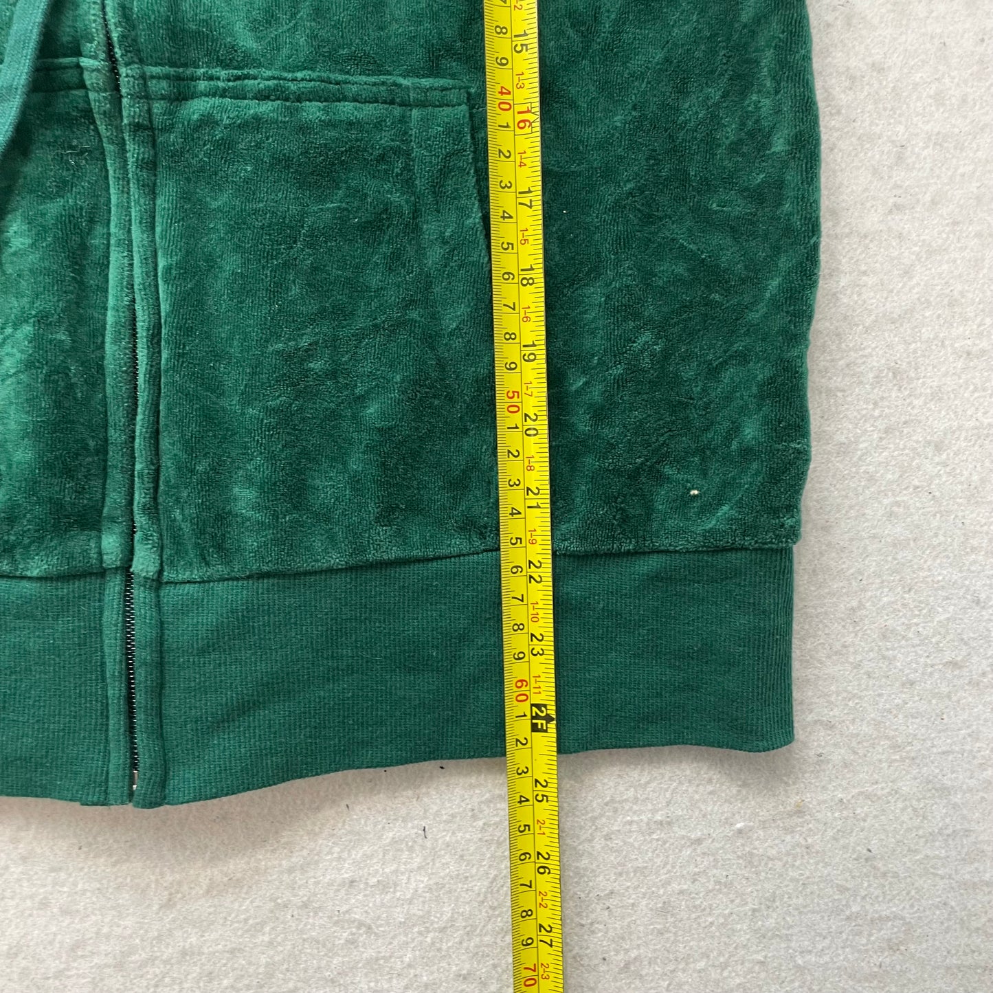Juicy Couture Women's Dark Green Velour Zip-Up Hoodie Drawstring Pockets Size XL