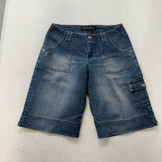 Dereon Women's Dark Blue Denim Cargo Shorts Fleur-De-Lis Back Pockets Size 9/10