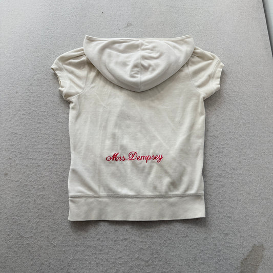 Juicy Couture Mrs. Dempsey Womens White Velour Short Sleeve Zip-Up Hoodie Size M