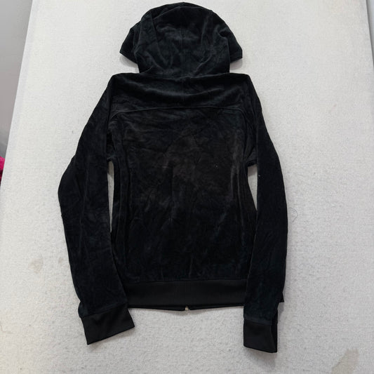 Juicy Couture Women's Black Velour Full Zip Hoodie Rhinestone Zip Pockets Size L