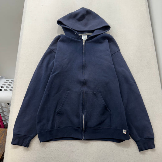 Russell Athletic Men's Navy Blue Cotton Relaxed Fit Full Zip Hoodie Logo Size XL
