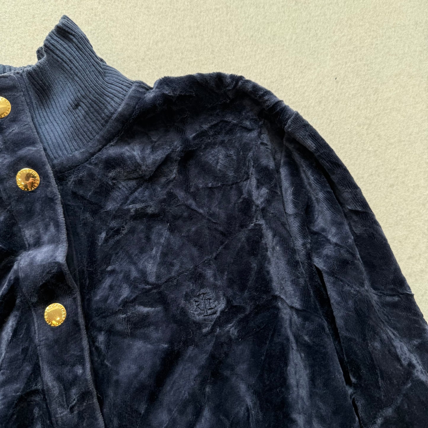 Lauren Ralph Lauren Womens Navy Gold Snaps Button Track Jacket Y2K Preppy Size M
