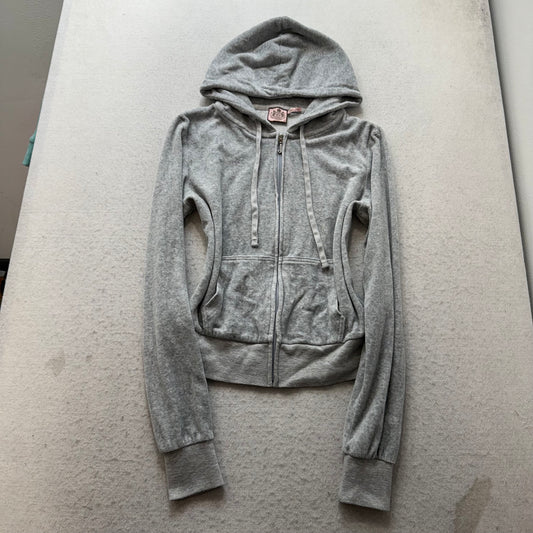 Juicy Couture Women's Heather Gray Velour Zip-Up Hoodie Crown Logo Pocket Size M