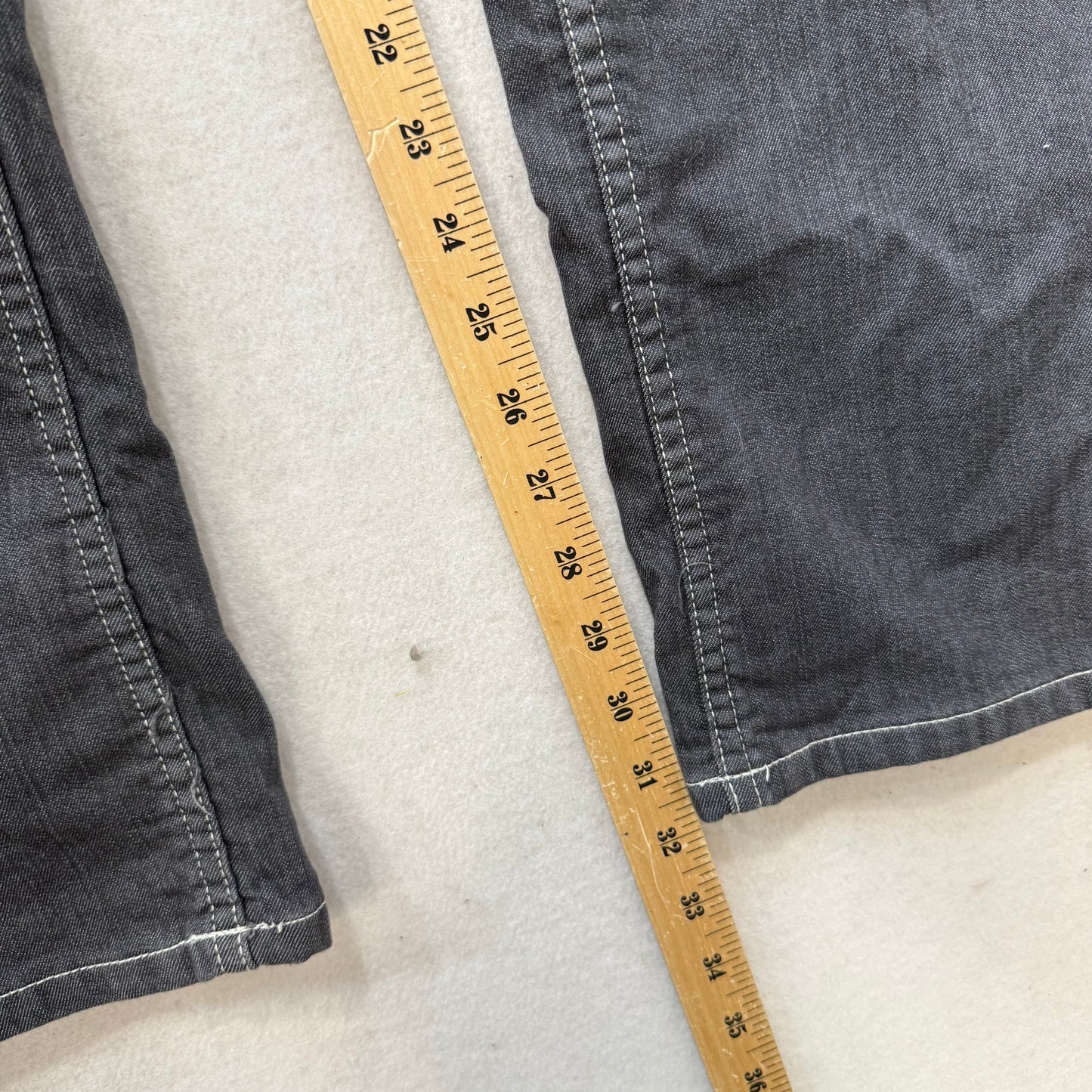 Prana washed dark grey denim jeans with front slant pockets and curved-stitched back patch pockets size 8