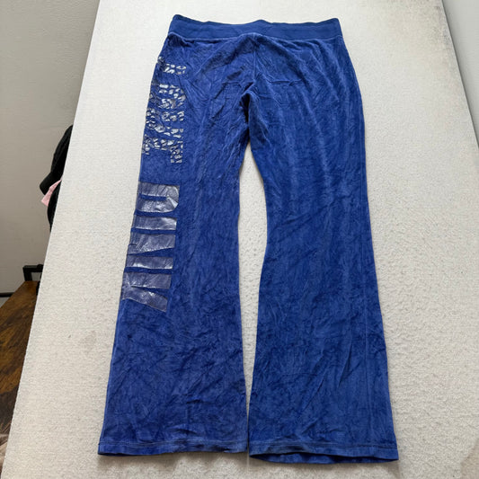 Victoria's Secret PINK Women's Cobalt Blue Velour Flared Track Pant Logo Size L