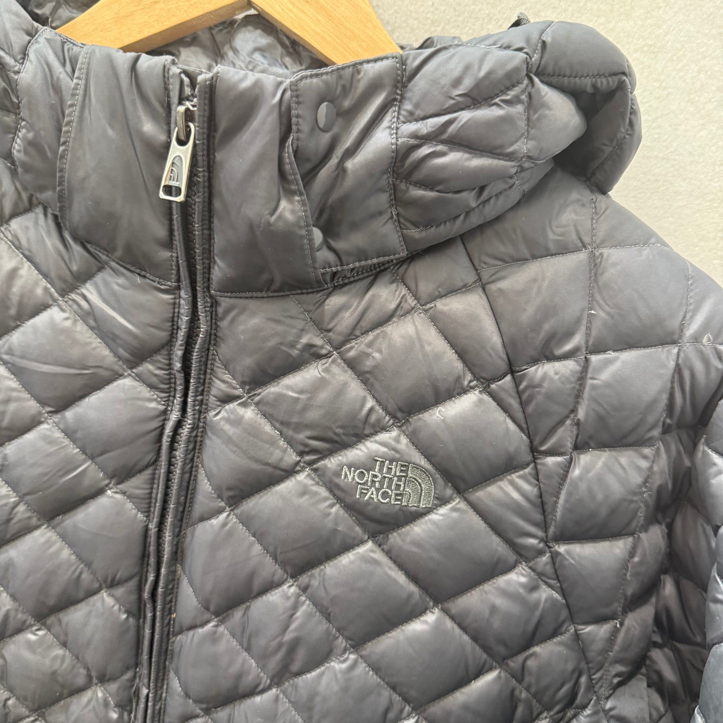 The North Face Women's Gray Diamond Quilted Zip Up Parka Jacket Logo Size XL