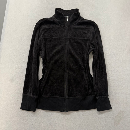 Juicy Couture Black Velour Tracksuit Set Zip Up Jacket & Flared Pants Y2k Size M