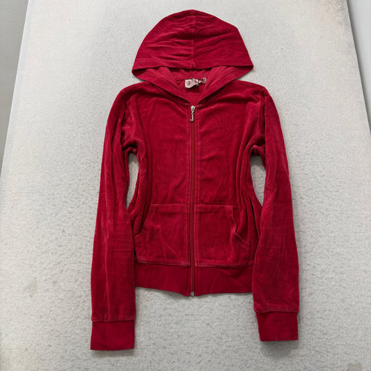 Juicy Couture Women's Red Velour Tracksuit Set Hoodie & Flared Pant Size M
