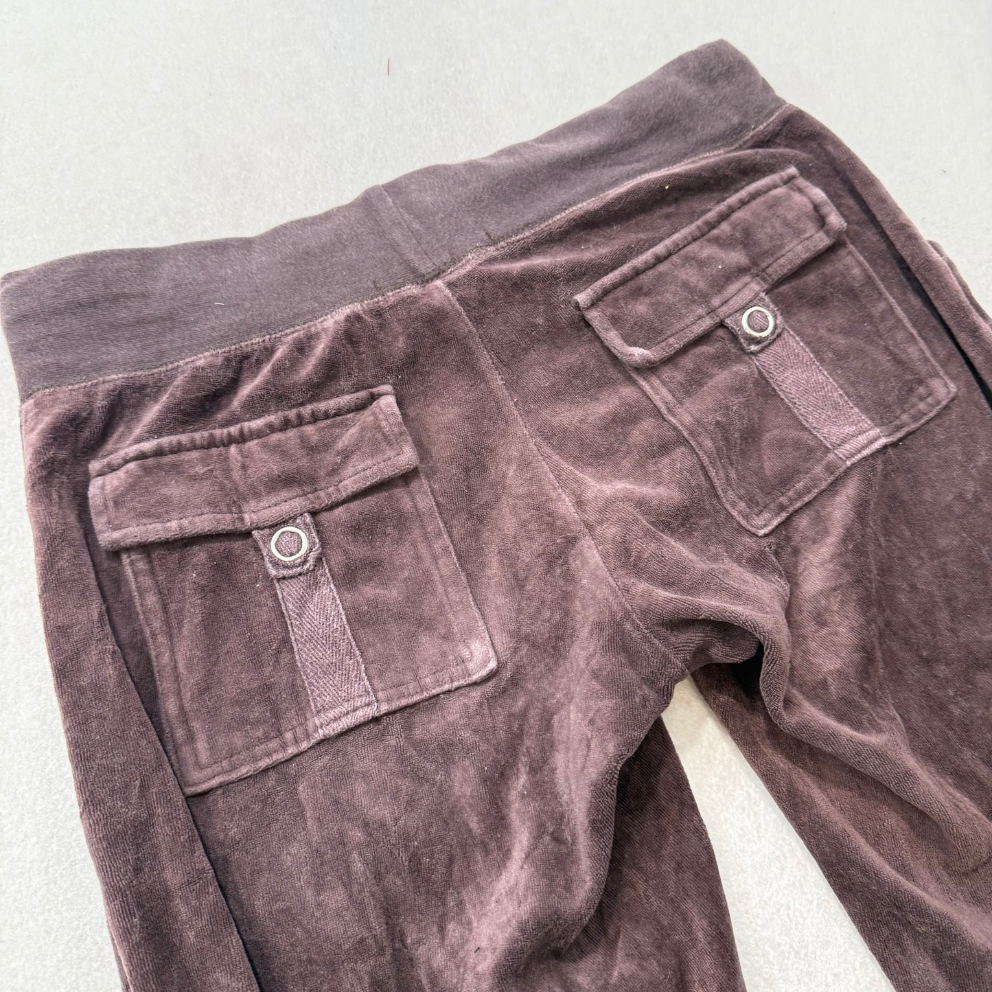 Vintage Juicy Couture Women's Brown Flare Wide Leg Track Pant Flap Pocket Size S