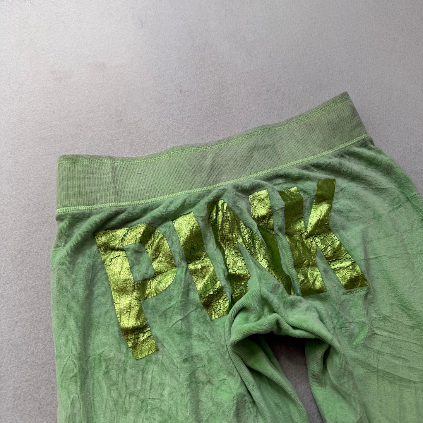 Victoria's Secret PINK Women's Sage Green Flared Yoga Pants Heart Sequin Size XS