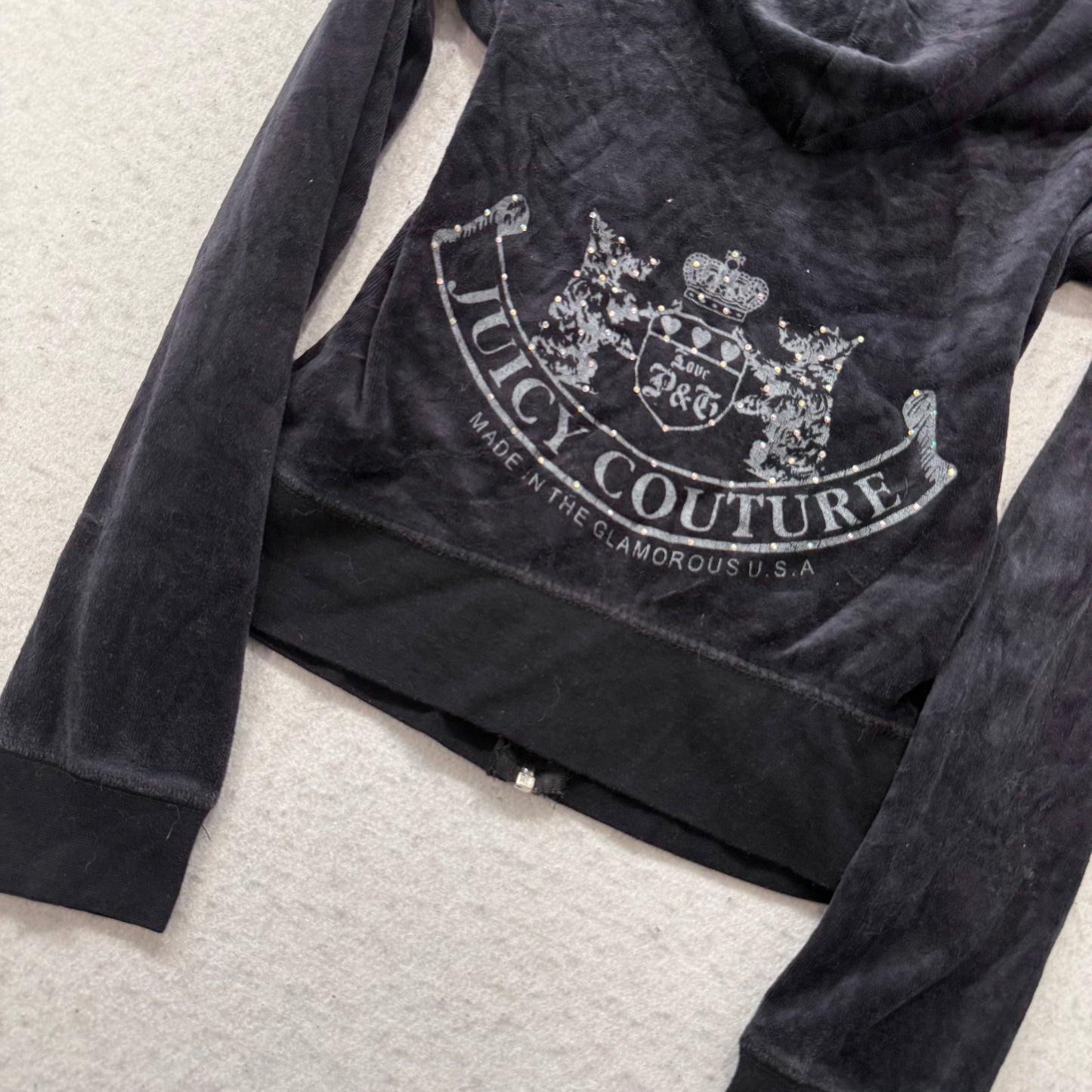 Vintage Juicy Couture Scottie Dogs Women's Charcoal Velour Zip-Up Hoodie Size S